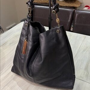 Vince Camuto Black Leather Bag with Gold Tag. EUC